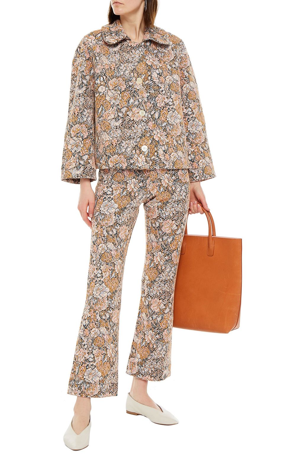 LESET Floral-jacquard bootcut pants