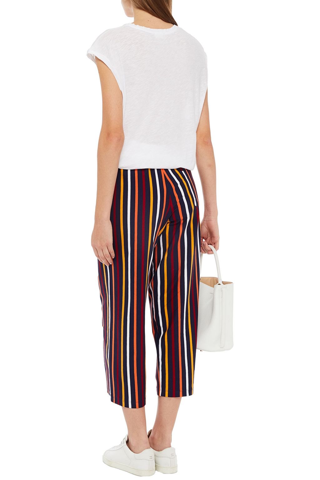 LESET Harper cropped striped cotton-blend jersey straight-leg pants