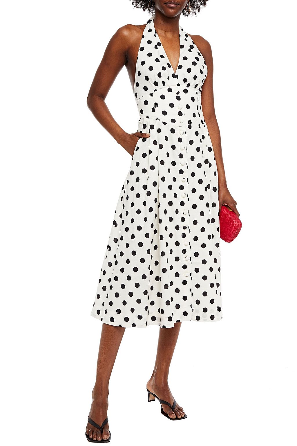 ZIMMERMANN Bellitude polka-dot linen and cotton-blend halterneck midi dress
