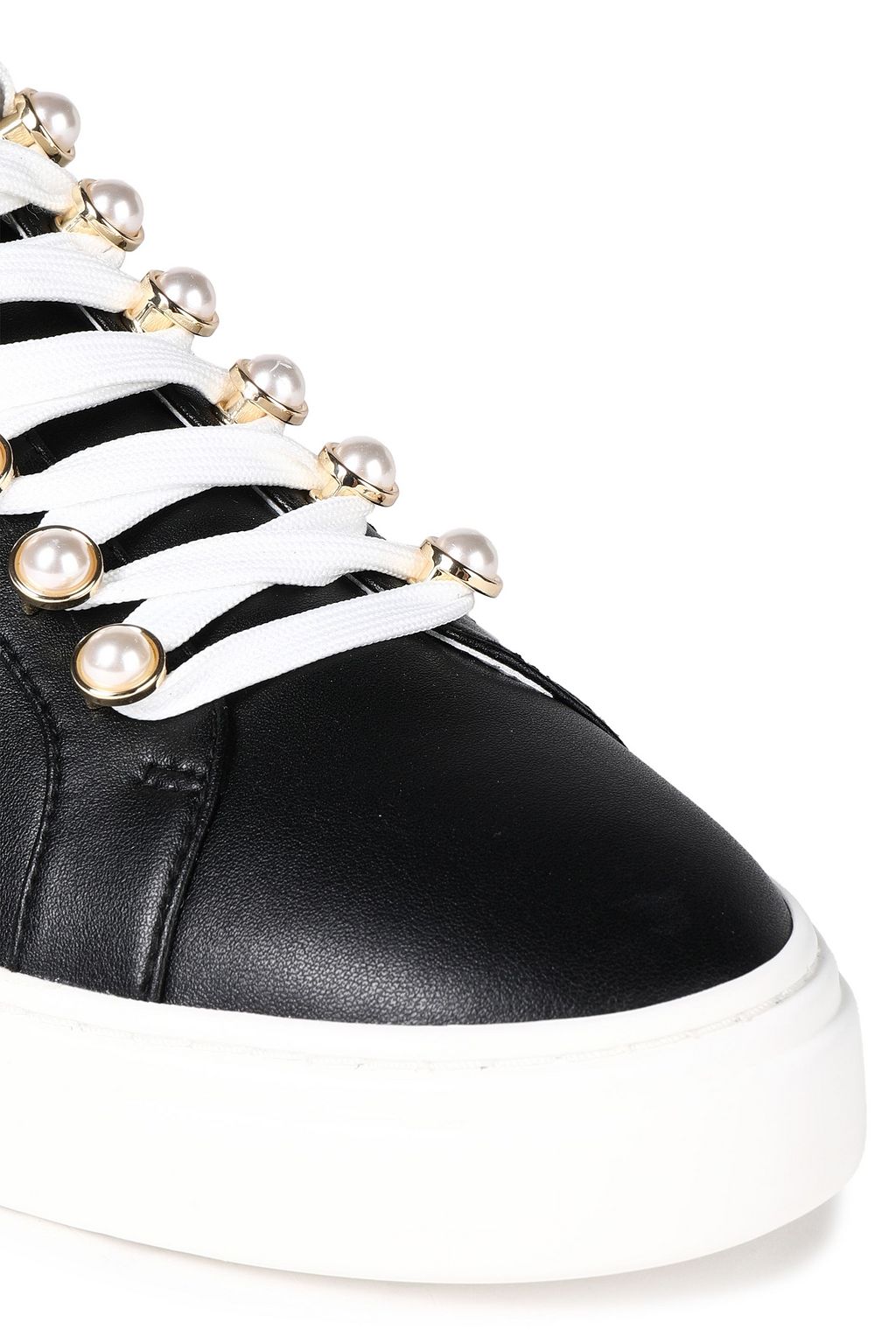 STUART WEITZMAN Excelsa faux pearl-embellished leather sneakers