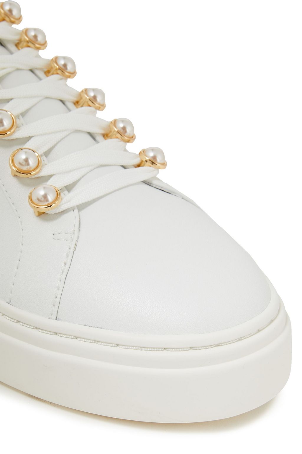 STUART WEITZMAN Excelsa faux pearl-embellished leather sneakers