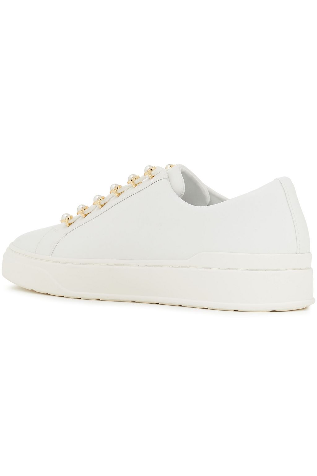 STUART WEITZMAN Excelsa faux pearl-embellished leather sneakers