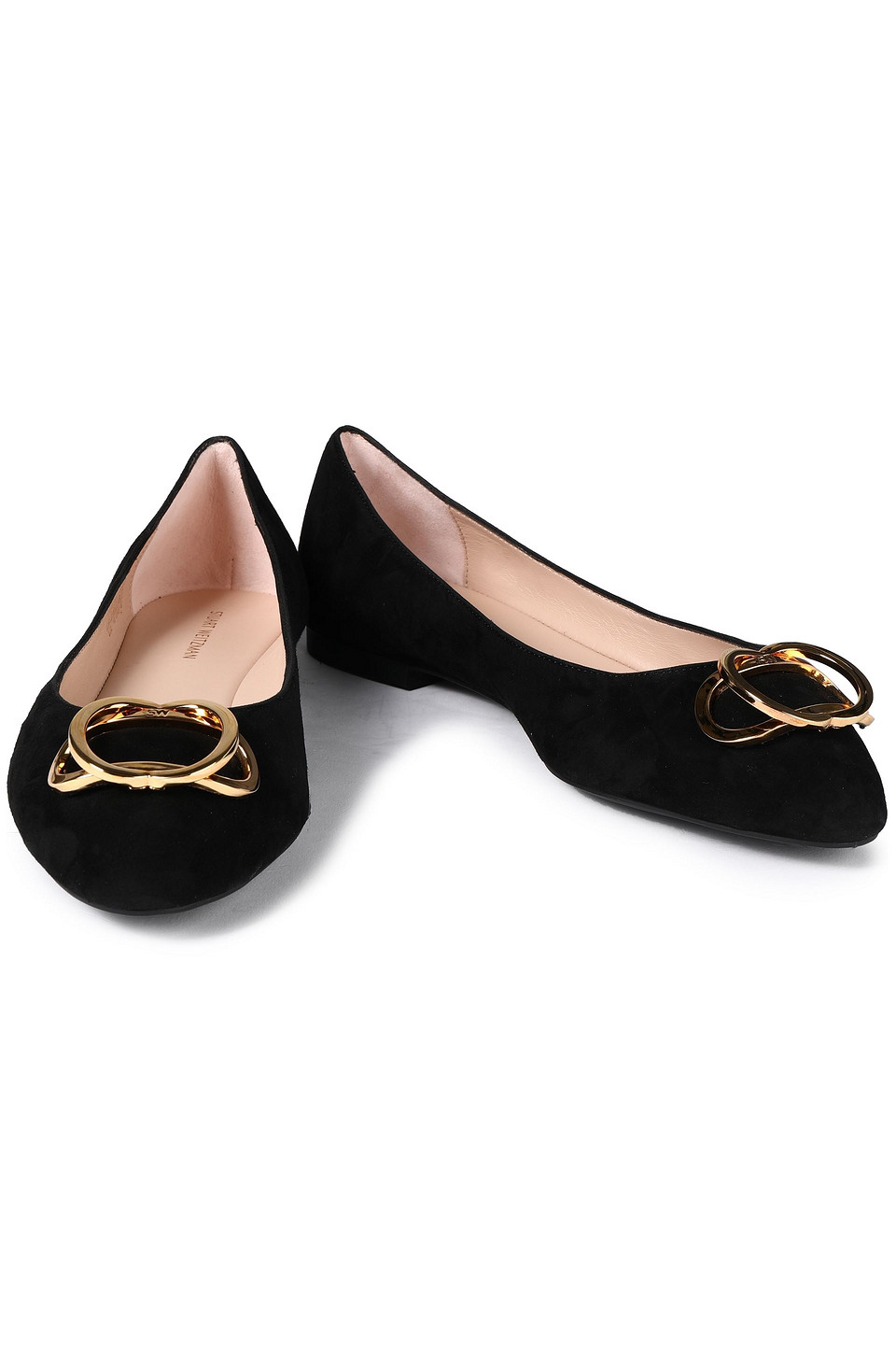 Stuart Weitzman Adeliza Embellished Suede Ballet Flats In Black