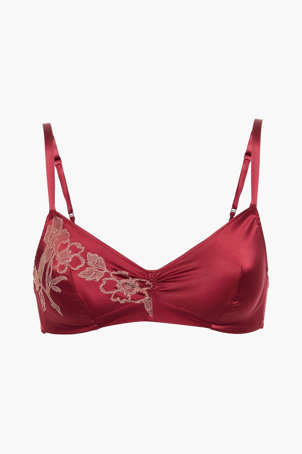 Chantilly lace-trimmed stretch-silk satin soft-cup triangle bra