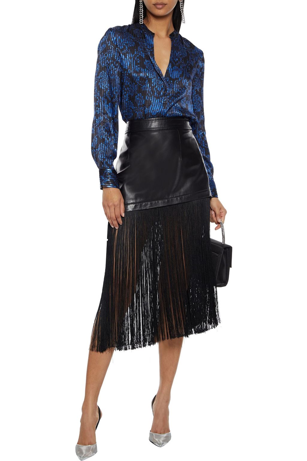 ALICE + OLIVIA Amos floral-print burnout satin shirt