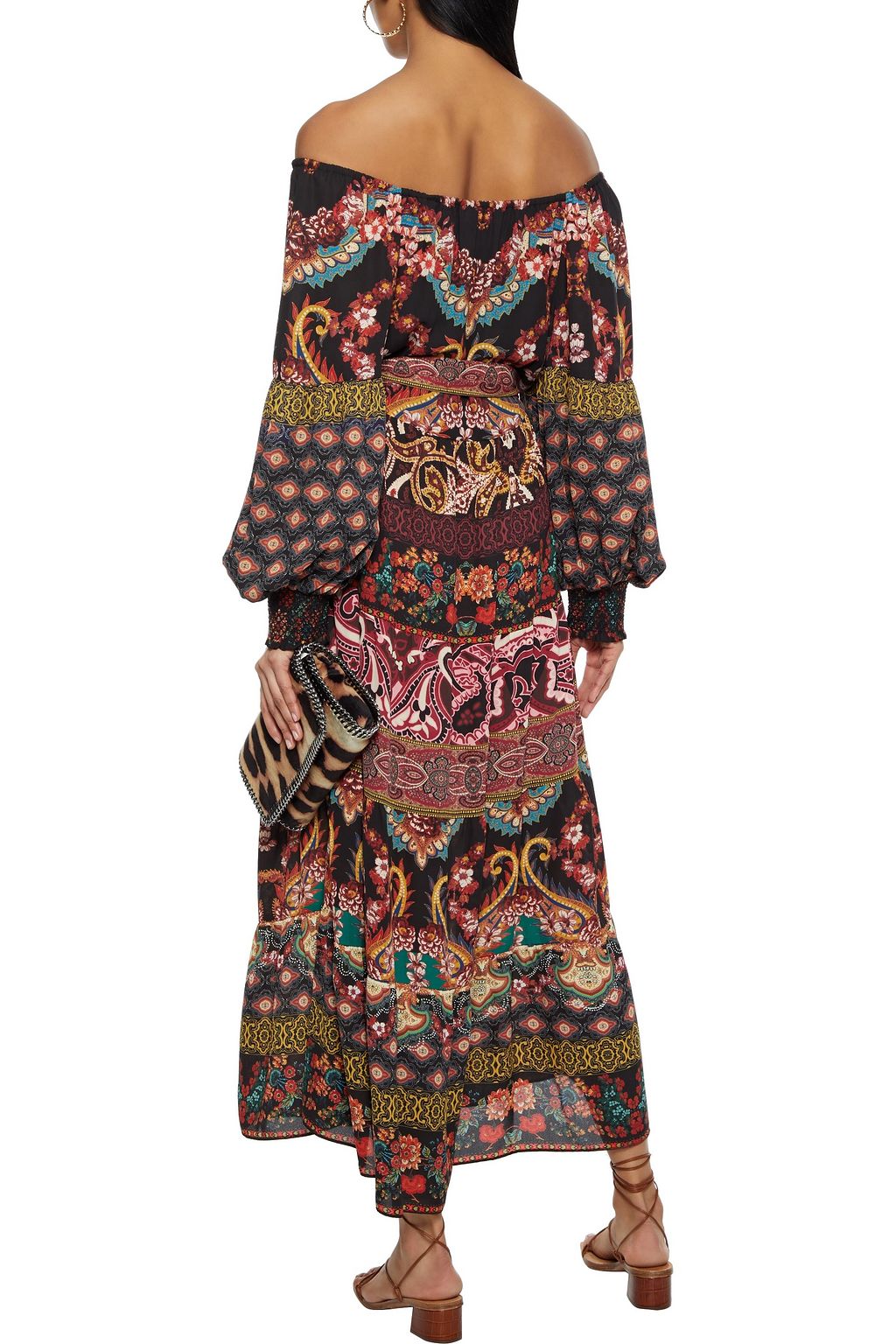 ALICE + OLIVIA Clementina off-the-shoulder printed crepe de chine midi dress