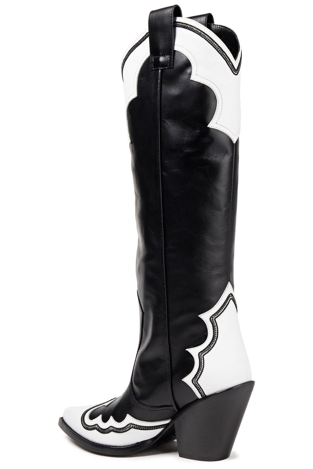 REDEMPTION Bead-embellished two-tone leather knee boots