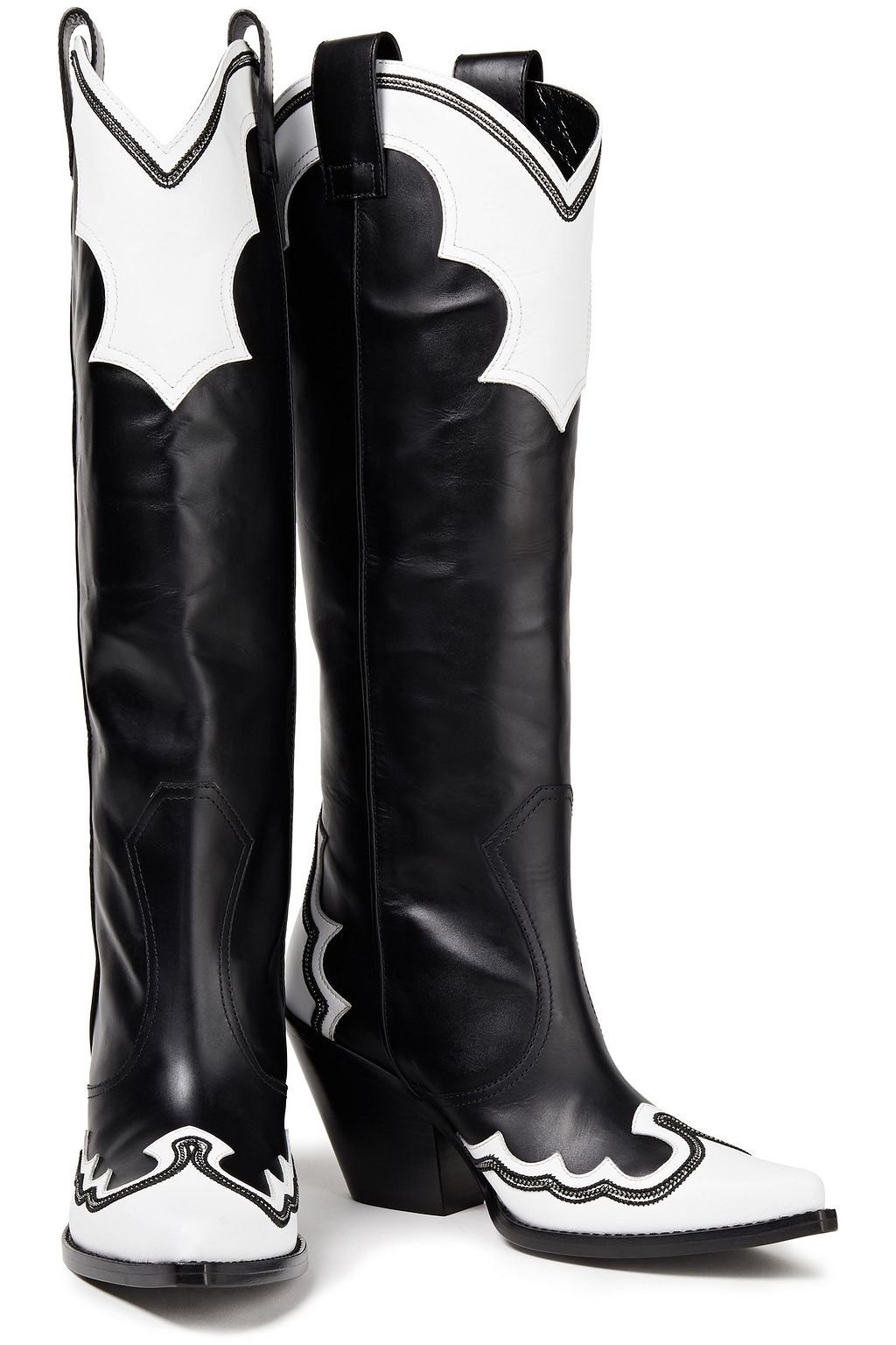 REDEMPTION Bead-embellished two-tone leather knee boots