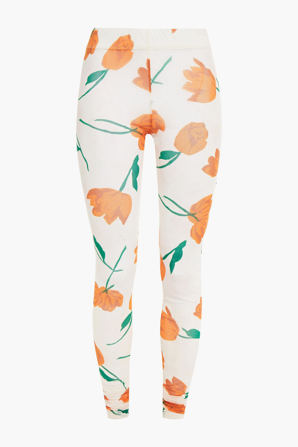 Ganni Woman Floral-print Stretch-mesh Leggings Ivory Size 40