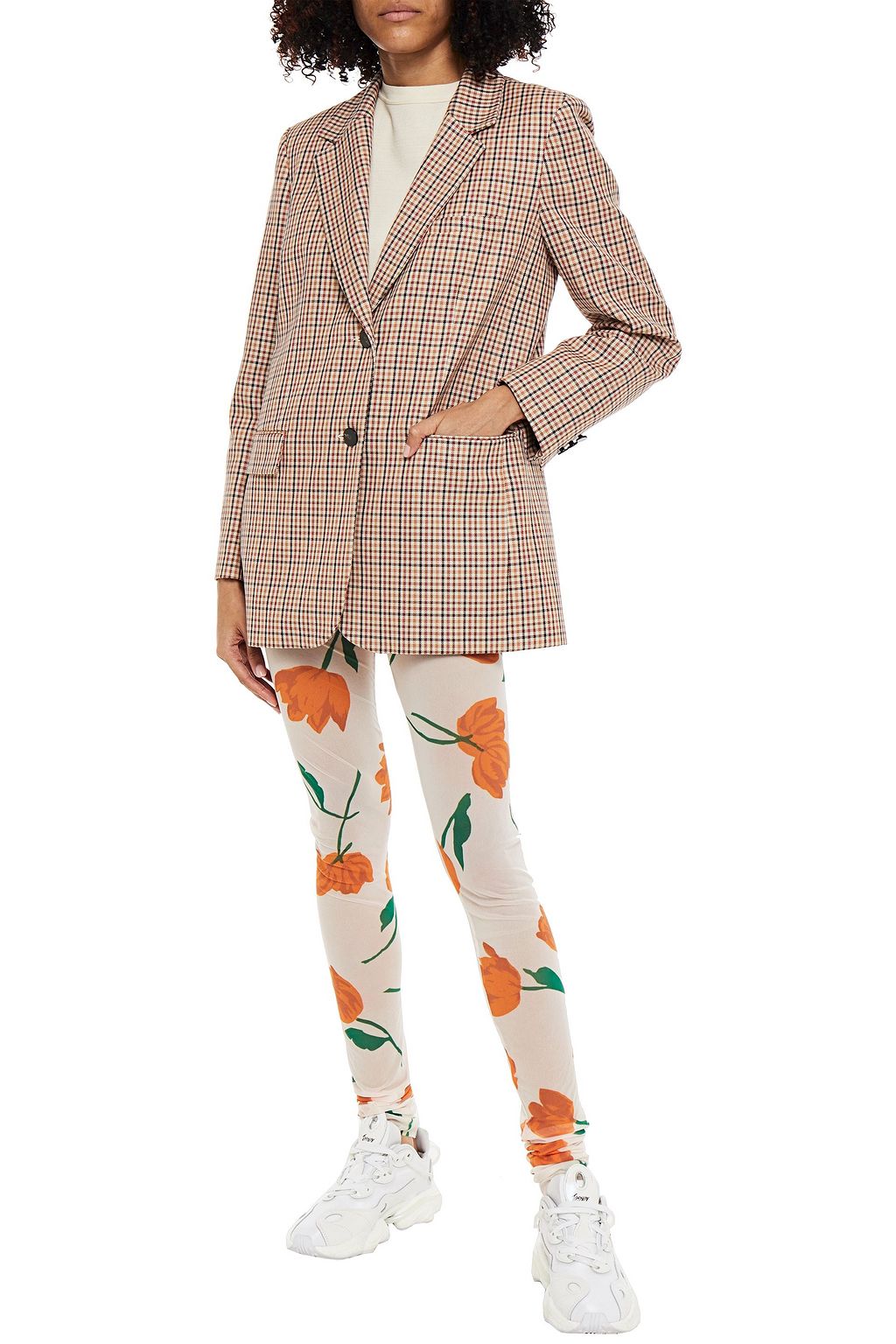 GANNI Floral-print stretch-mesh leggings