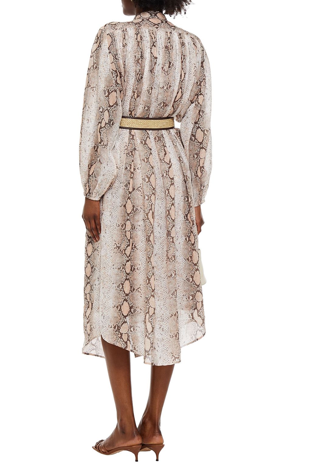 ZIMMERMANN Belted snake-print ramie-gauze midi dress