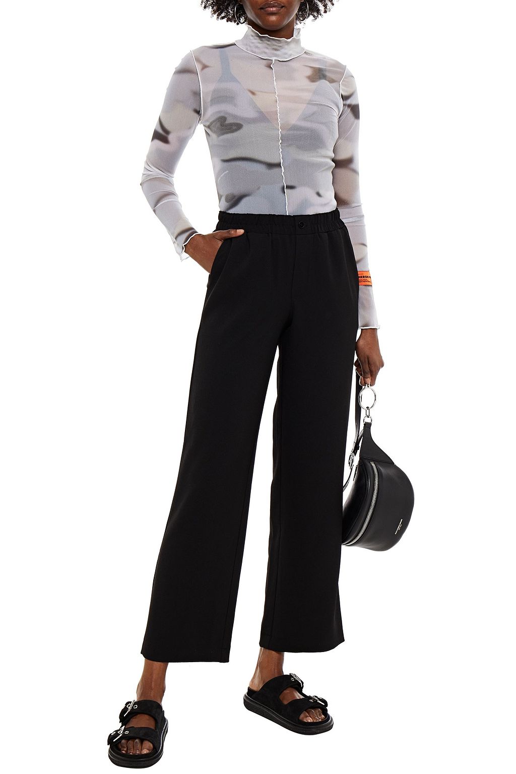 GANNI Gathered crepe straight-leg pants