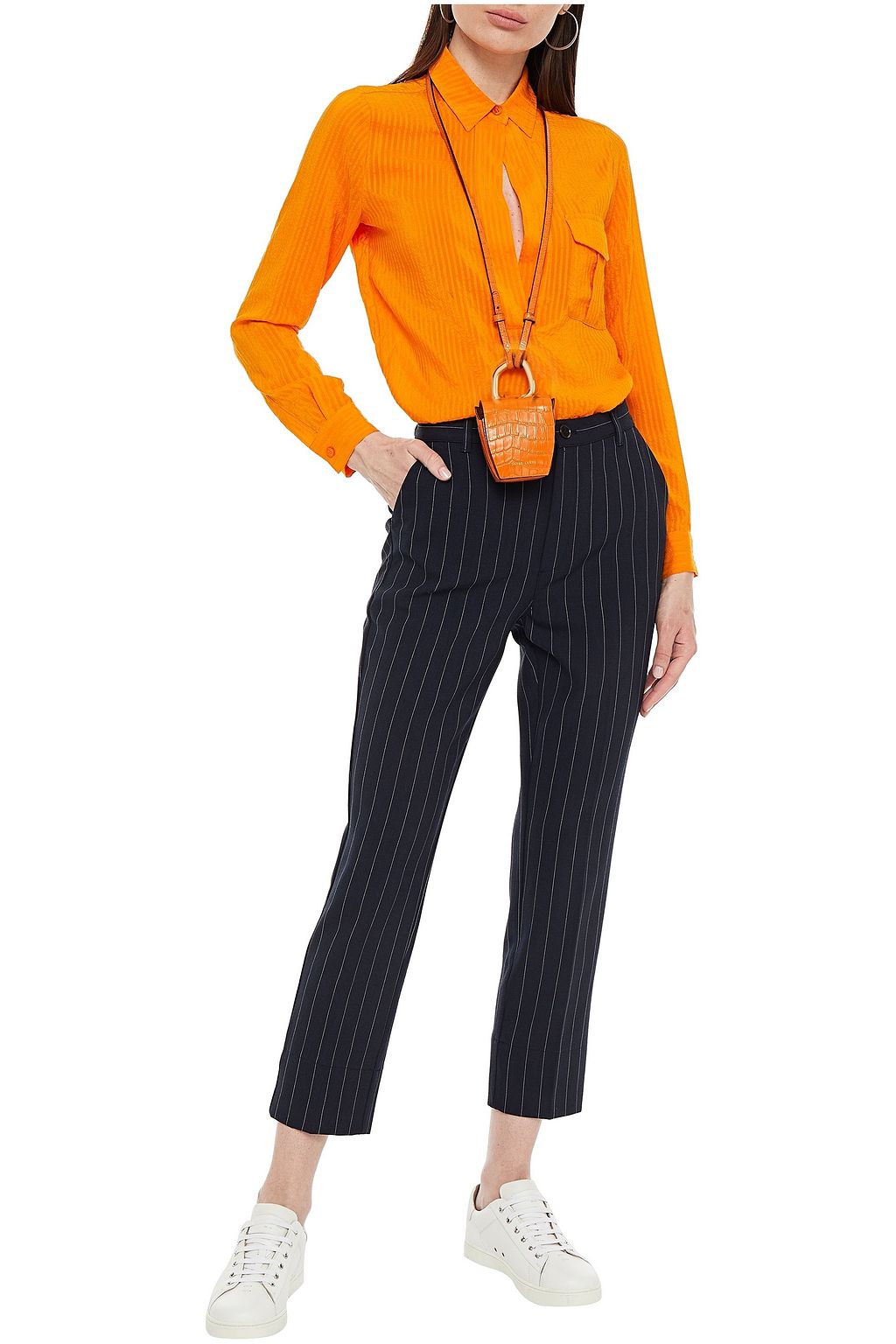 GANNI Striped silk and cotton-blend jacquard shirt