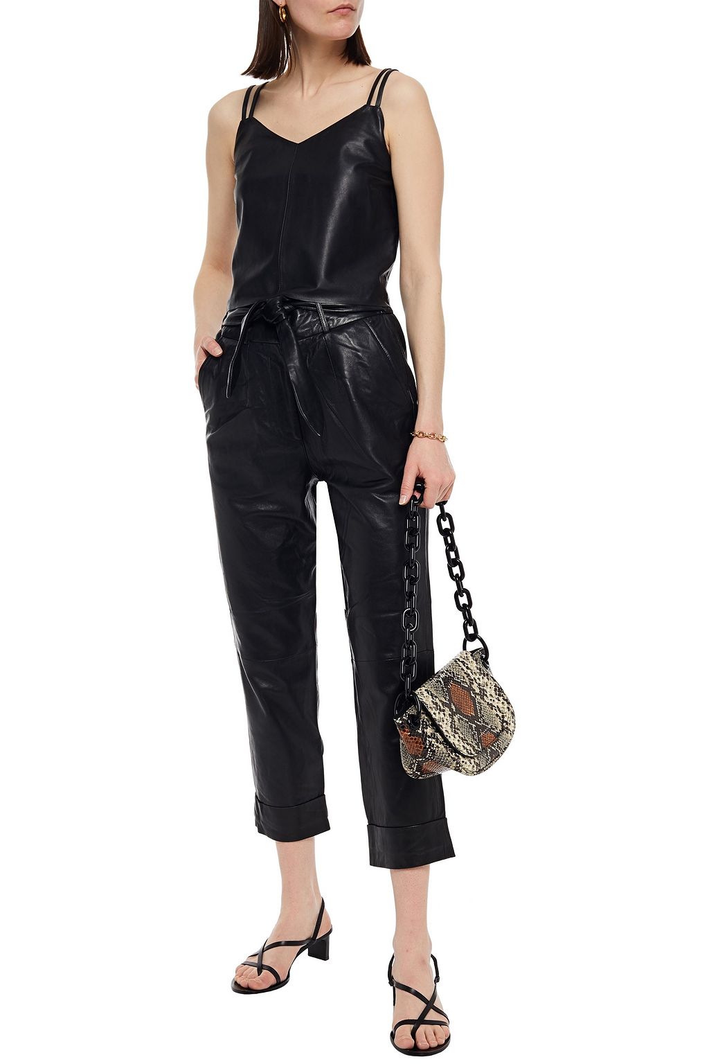 WALTER BAKER Zoey Cropped Hose mit geradem Bein aus Leder mit Gürtel