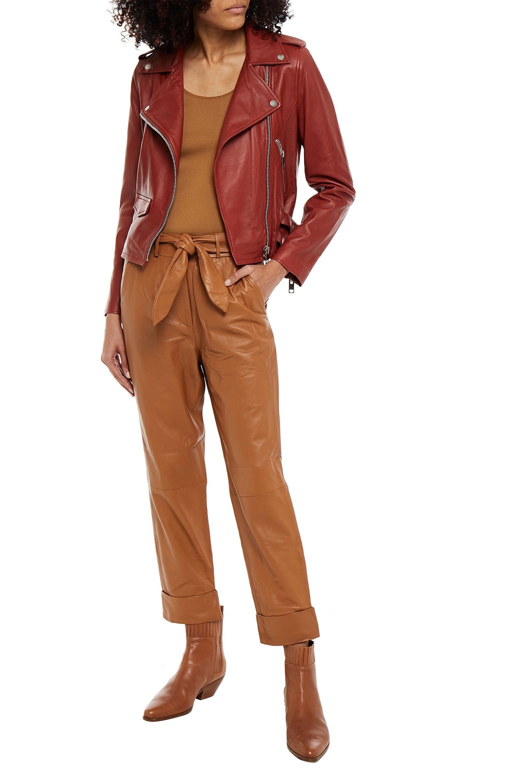 WALTER BAKER Zoey cropped belted leather straight-leg pants