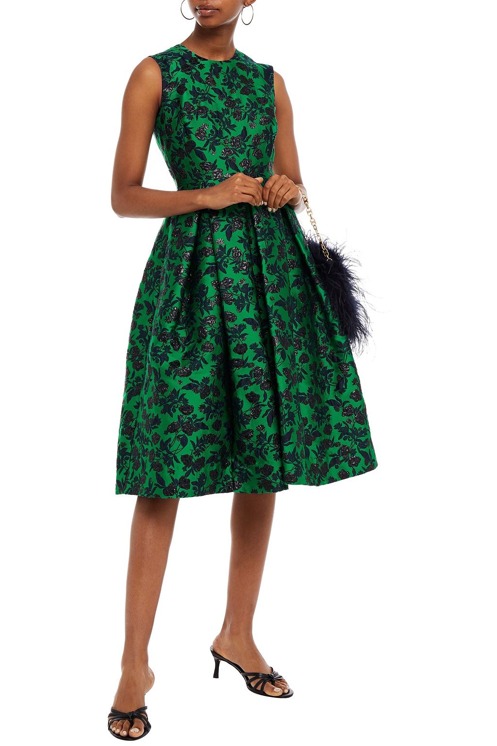 ERDEM Indra pleated floral-brocade midi dress