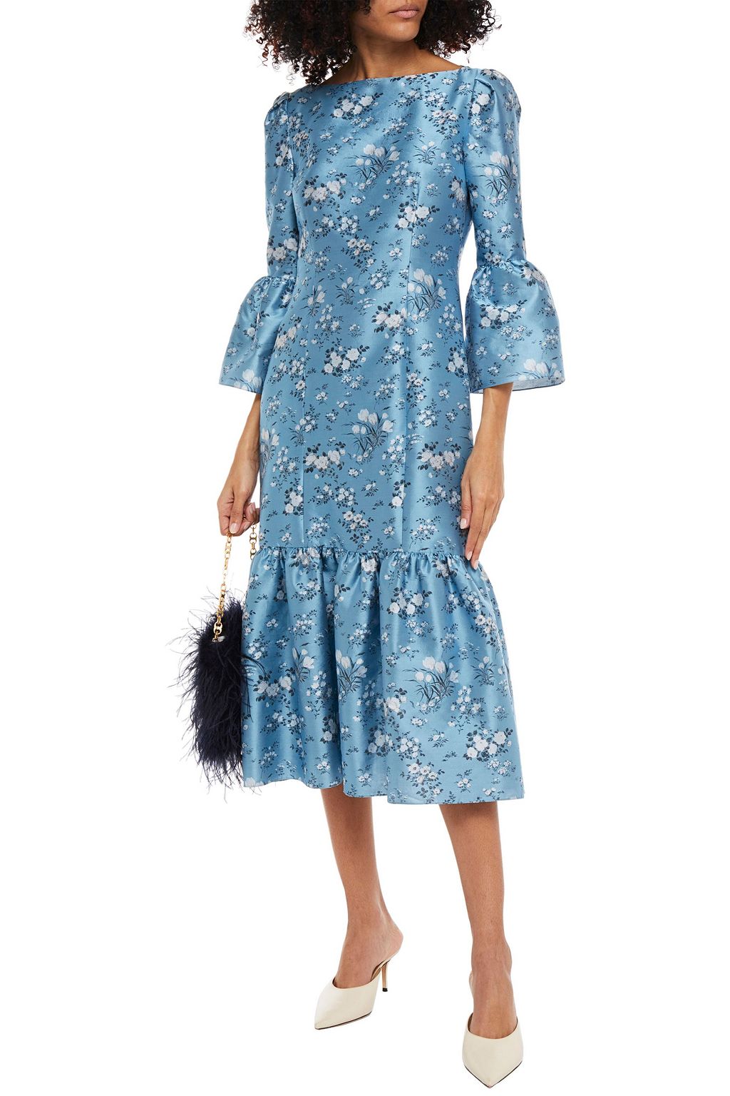 ERDEM Libbie fluted floral-print satin-jacquard midi dress