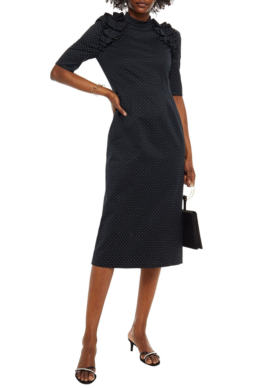 ERDEM Margaretta ruffled Swiss-dot cotton-blend ottoman midi dress