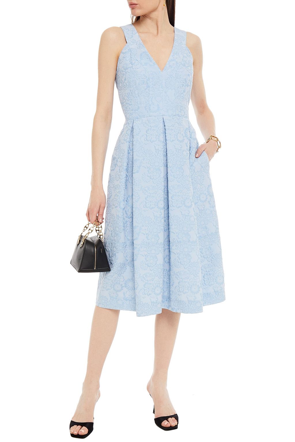 ERDEM Fabrizia pleated floral-jacquard midi dress