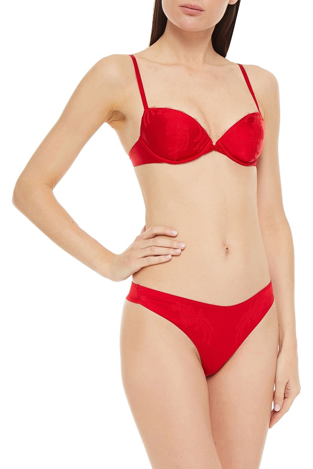 CARINE GILSON Chantilly lace-trimmed silk-satin push-up bra