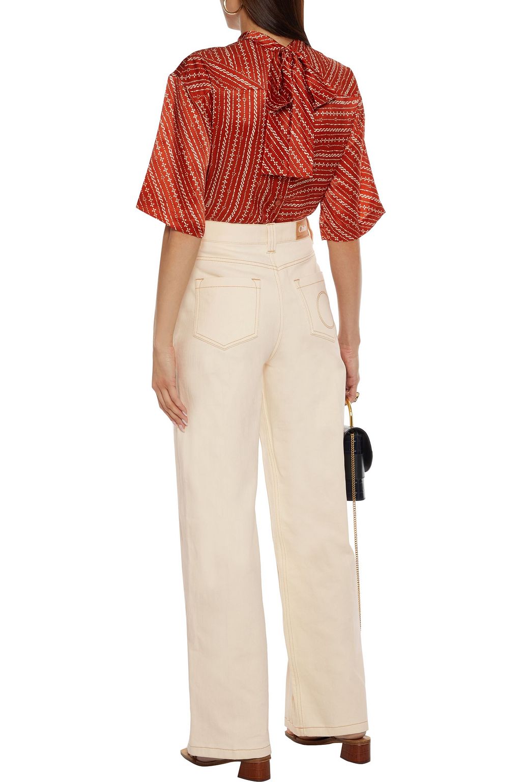 CHLOÉ Tie-neck printed silk-satin top