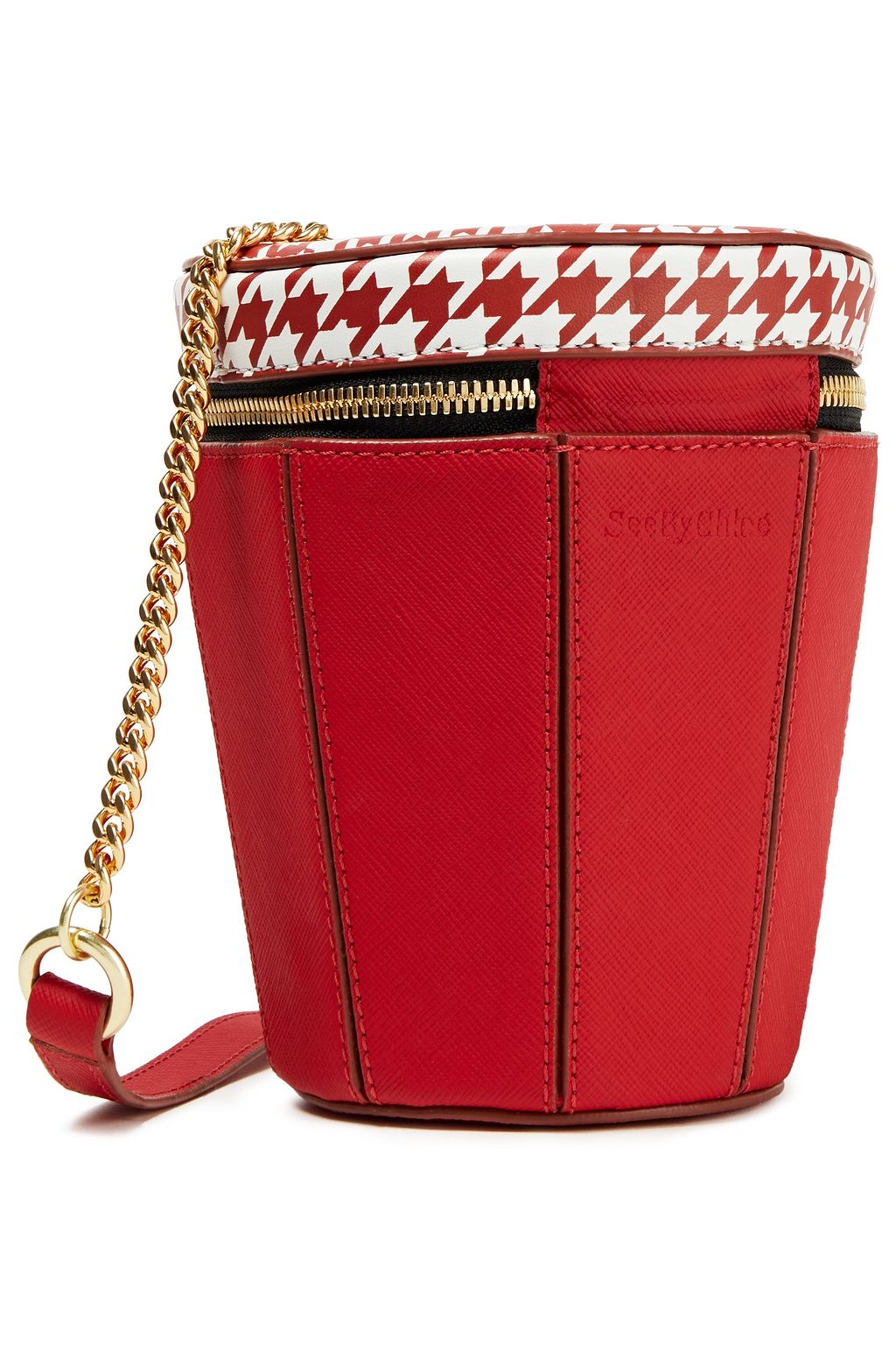 SEE BY CHLOÉ Pot de Confiture appliquéd houndstooth faux leather bucket bag