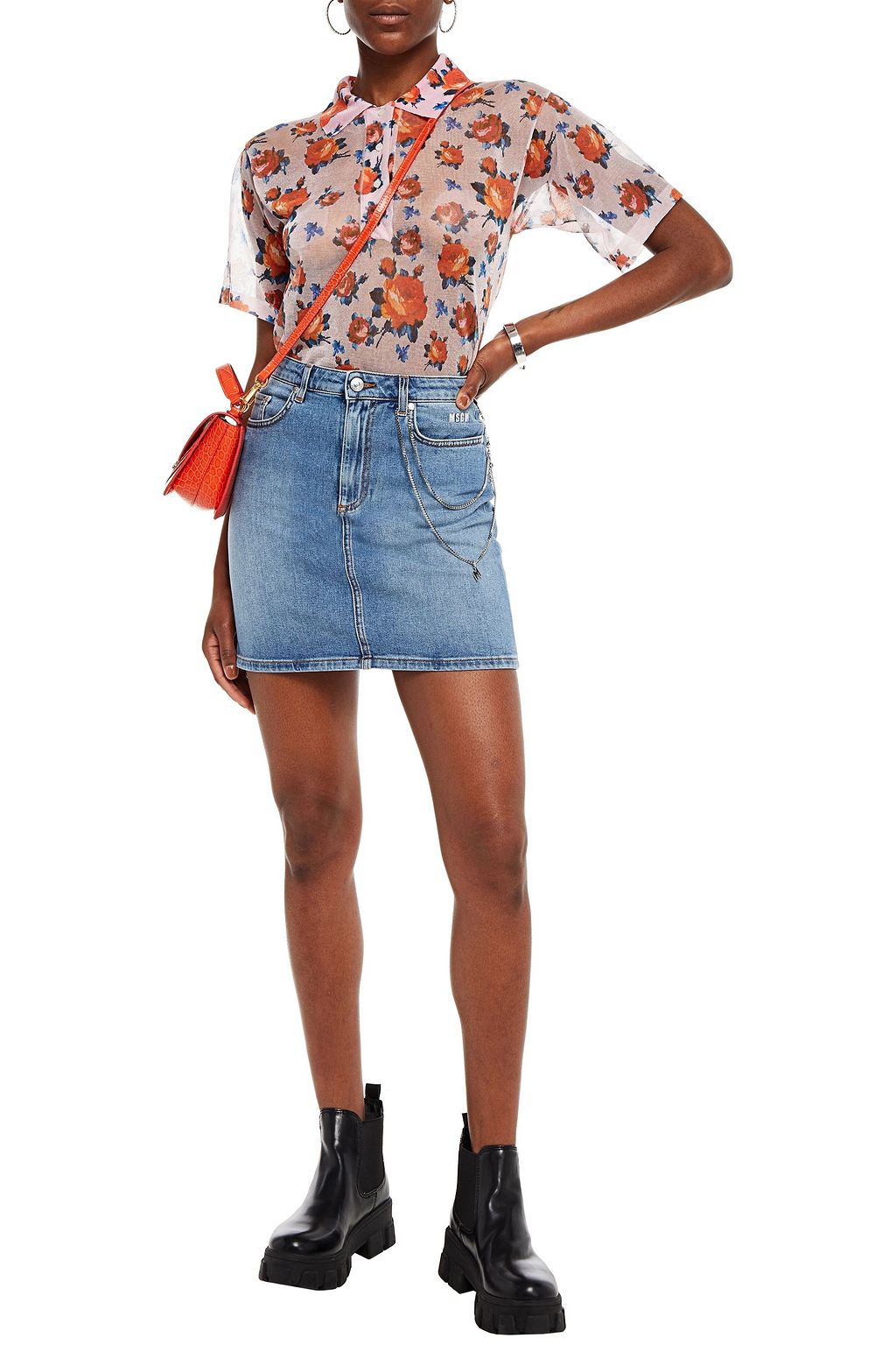 MSGM Metallic floral-print mesh shirt