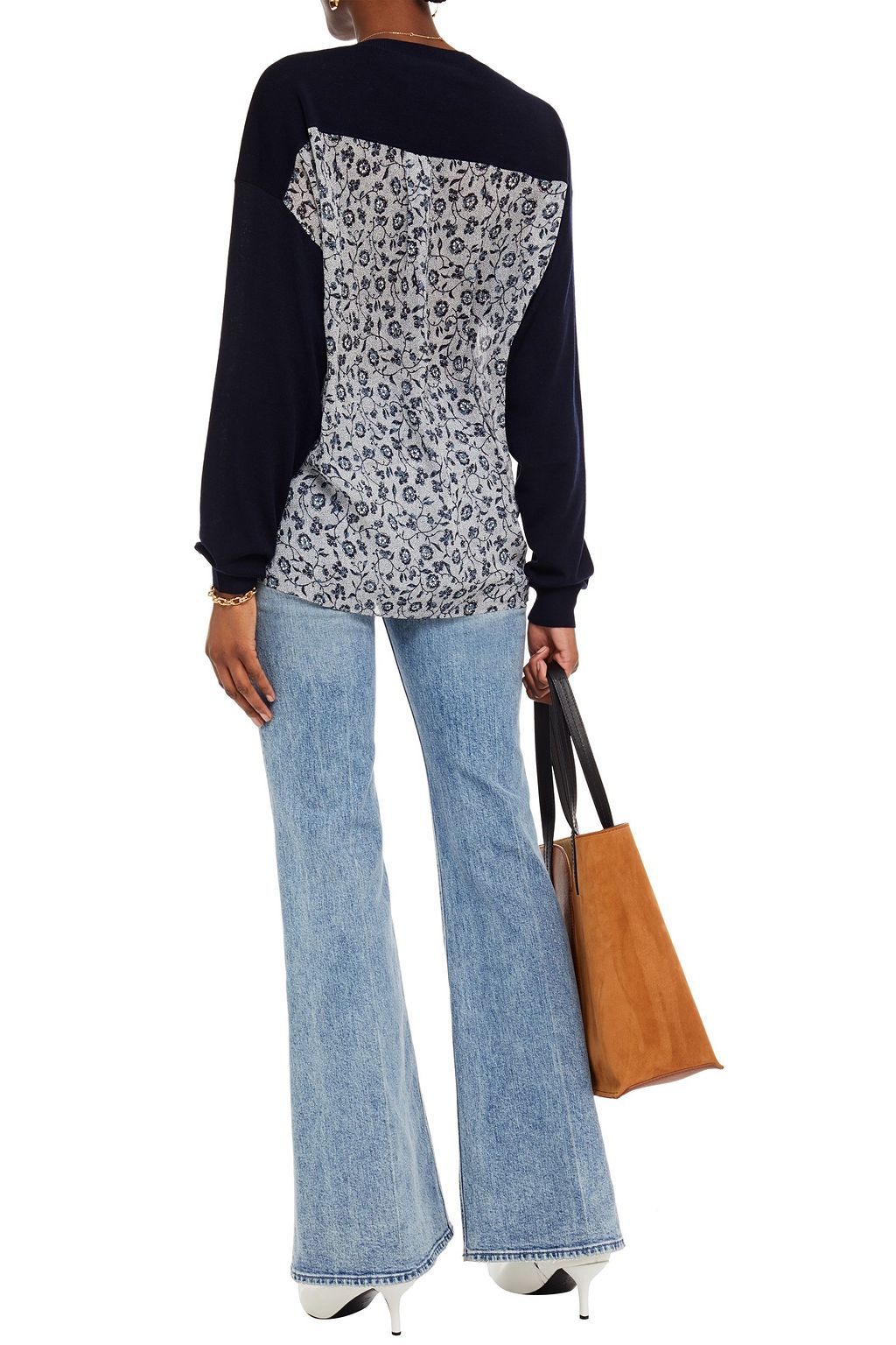 CHLOÉ Floral-print silk-crepon and wool sweater