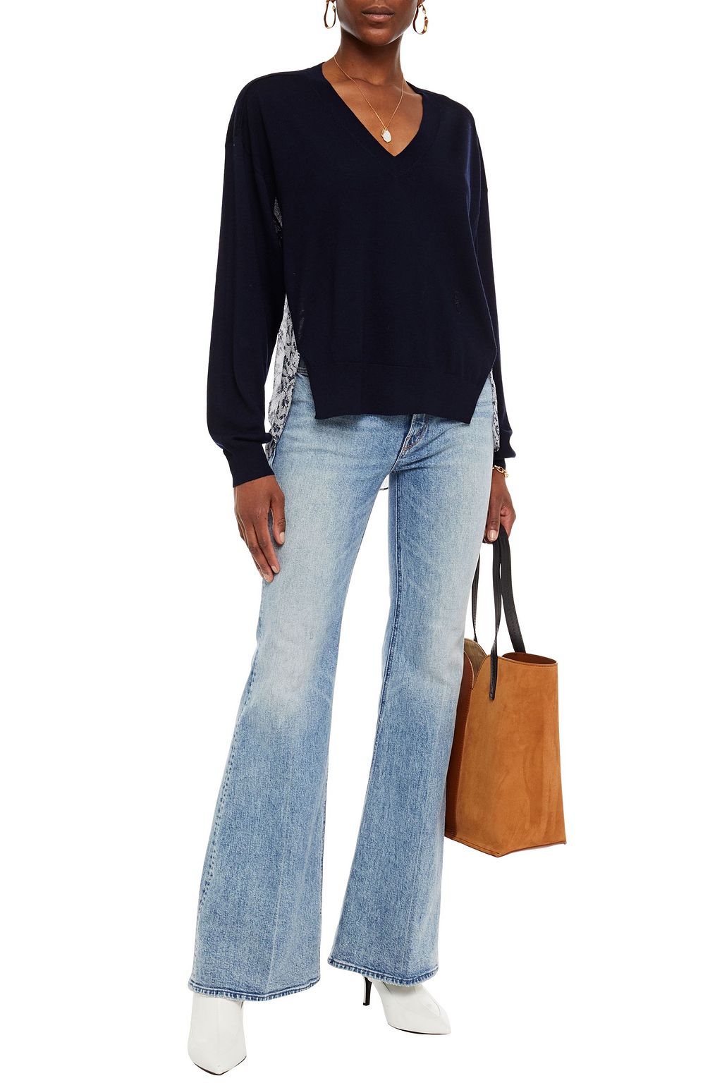 CHLOÉ Floral-print silk-crepon and wool sweater