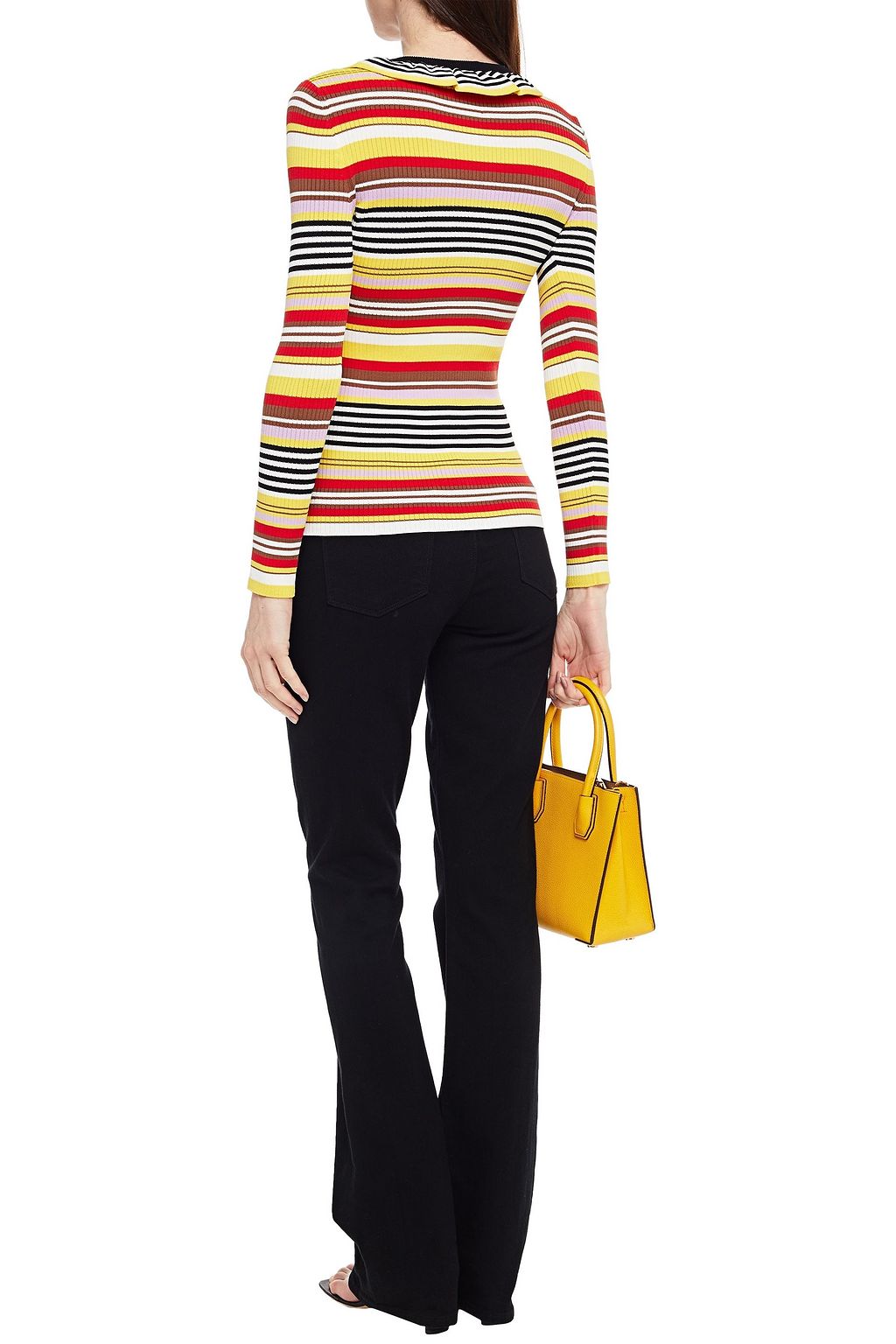 MSGM Ruffled striped intarsia-knit cardigan