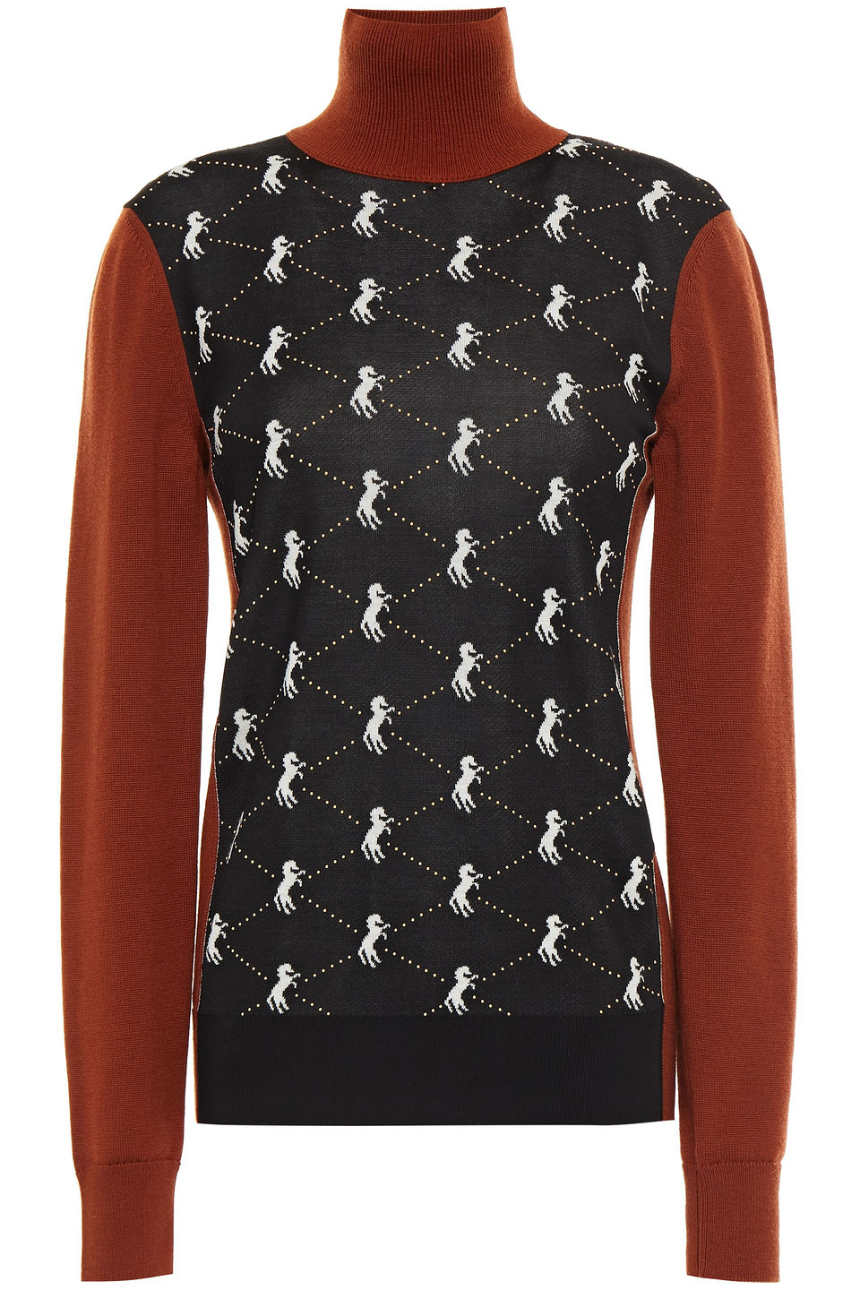 Chloé - Studded jacquard-knit turtleneck sweater - Brown - XS