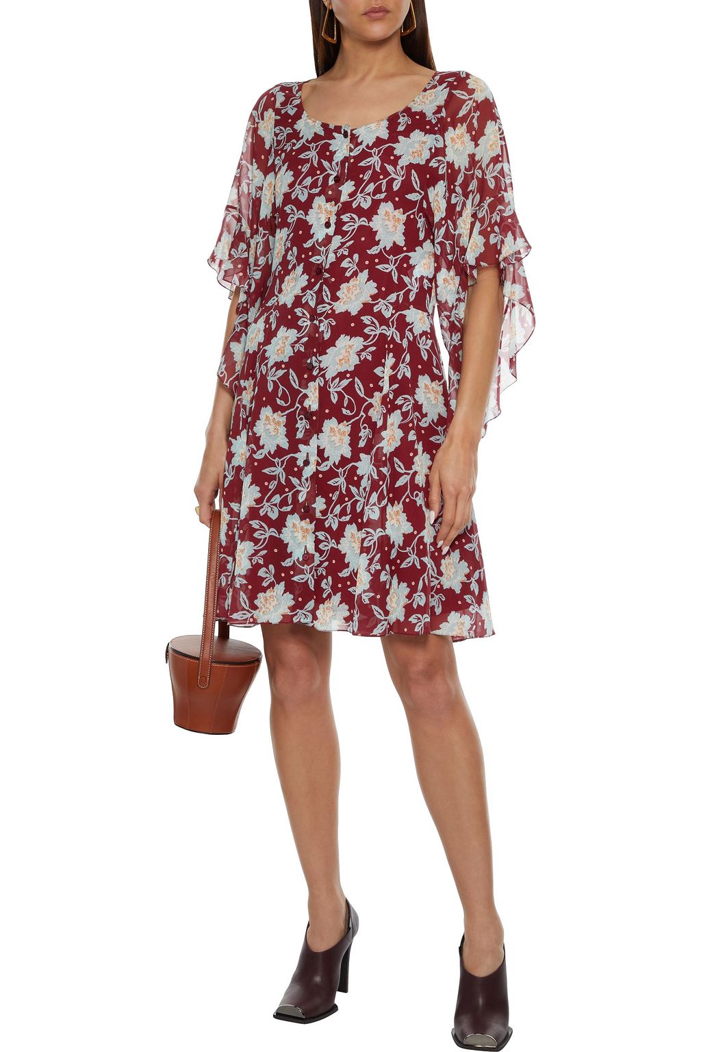 CHLOÉ Ruffled floral-print silk-georgette mini dress