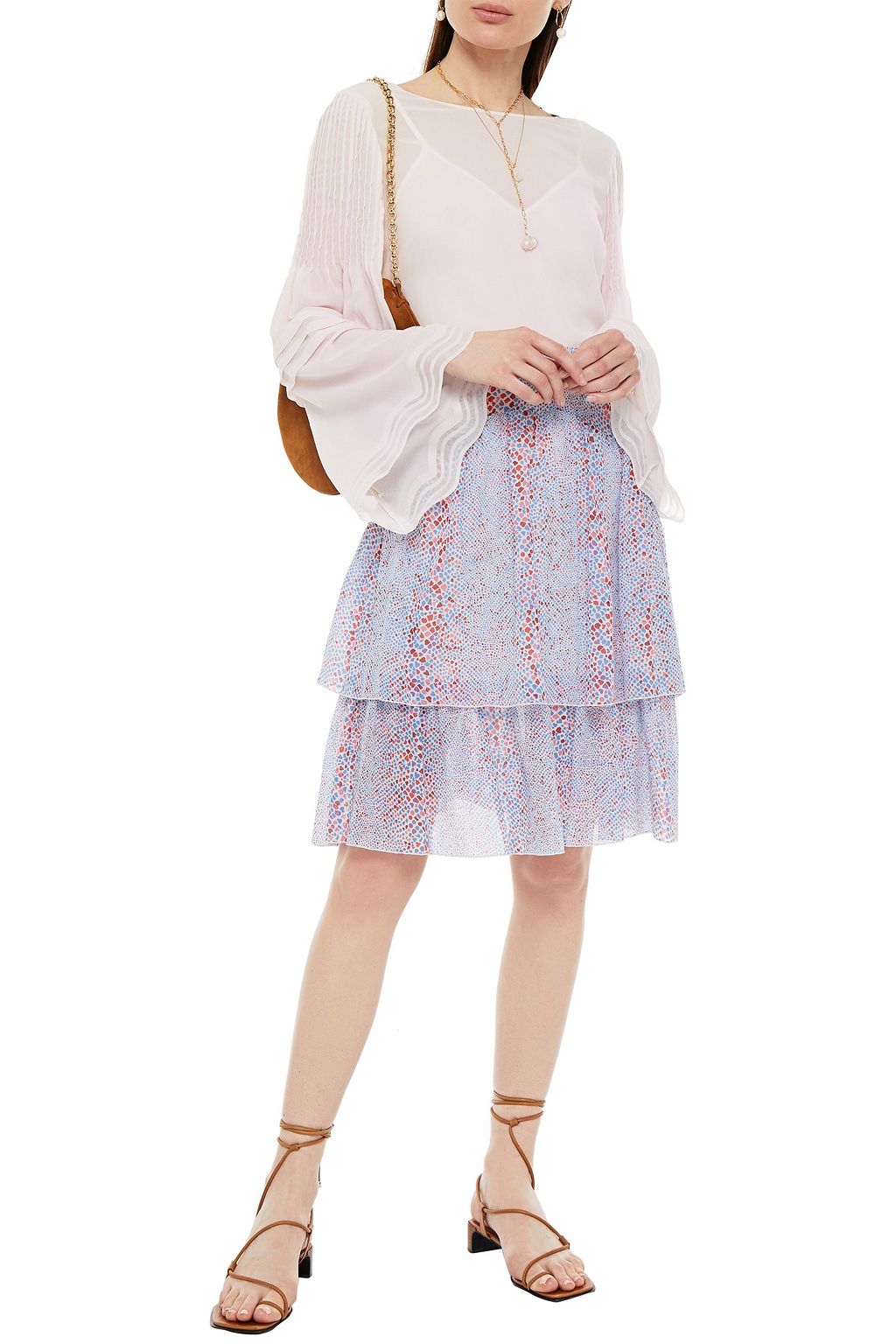 SEE BY CHLOÉ Printed cotton and silk-blend chiffon skirt