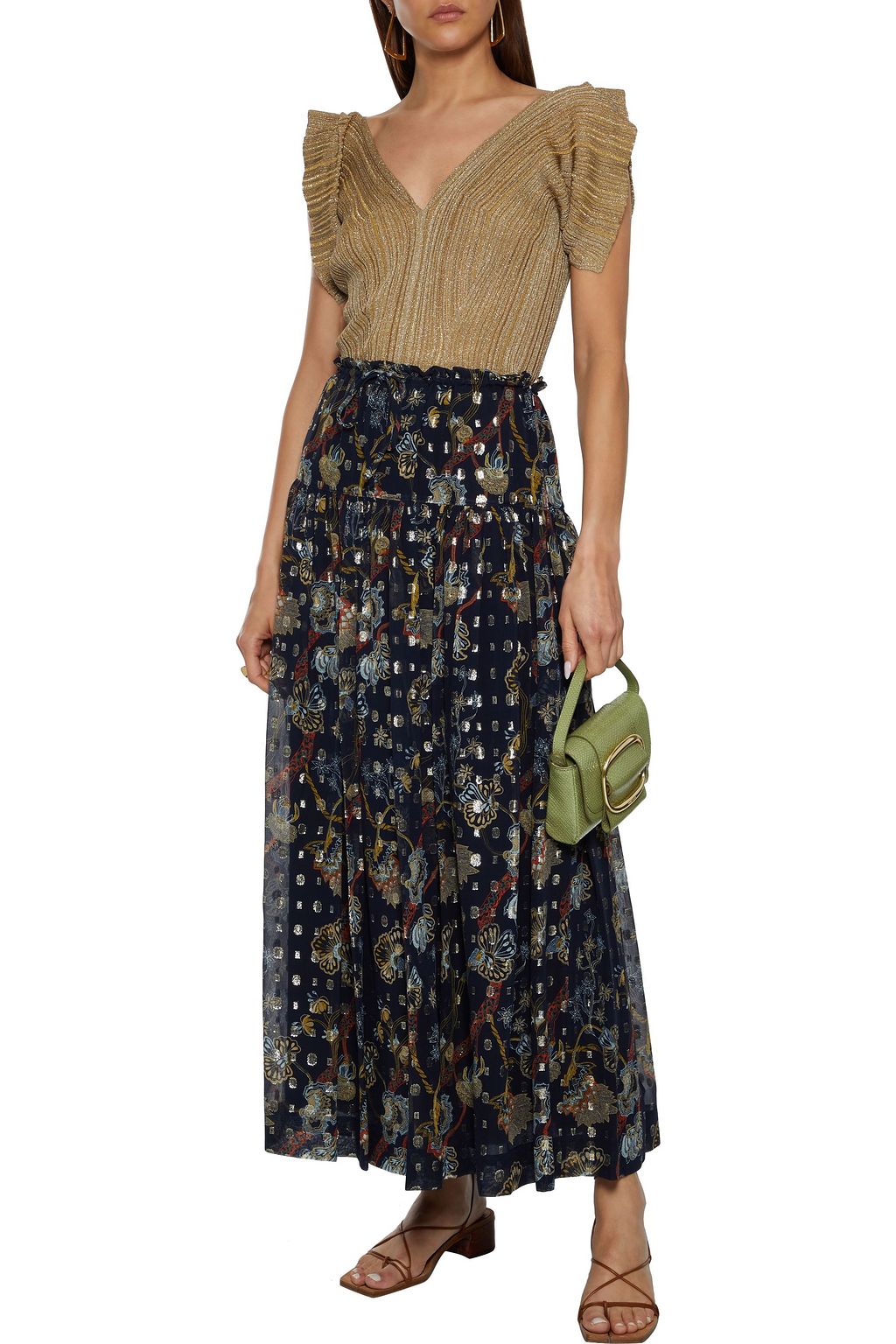 CHLOÉ Printed fil coupé silk-chiffon maxi skirt