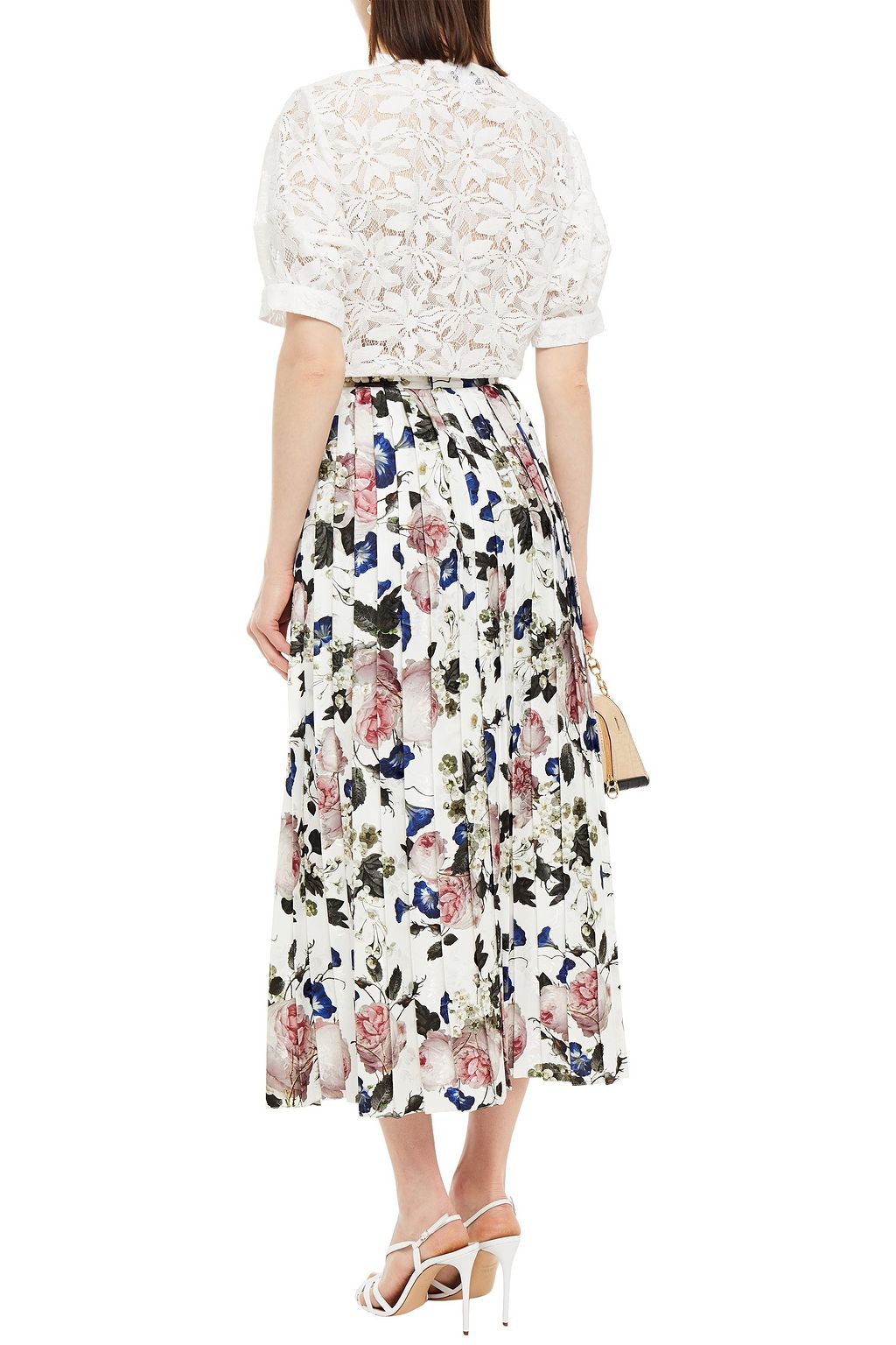 ERDEM Nolana pleated floral-print jacquard midi skirt
