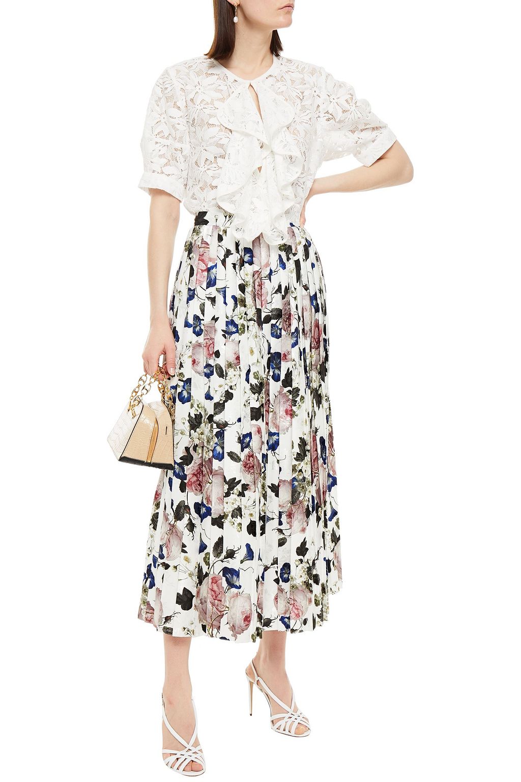 ERDEM Nolana pleated floral-print jacquard midi skirt