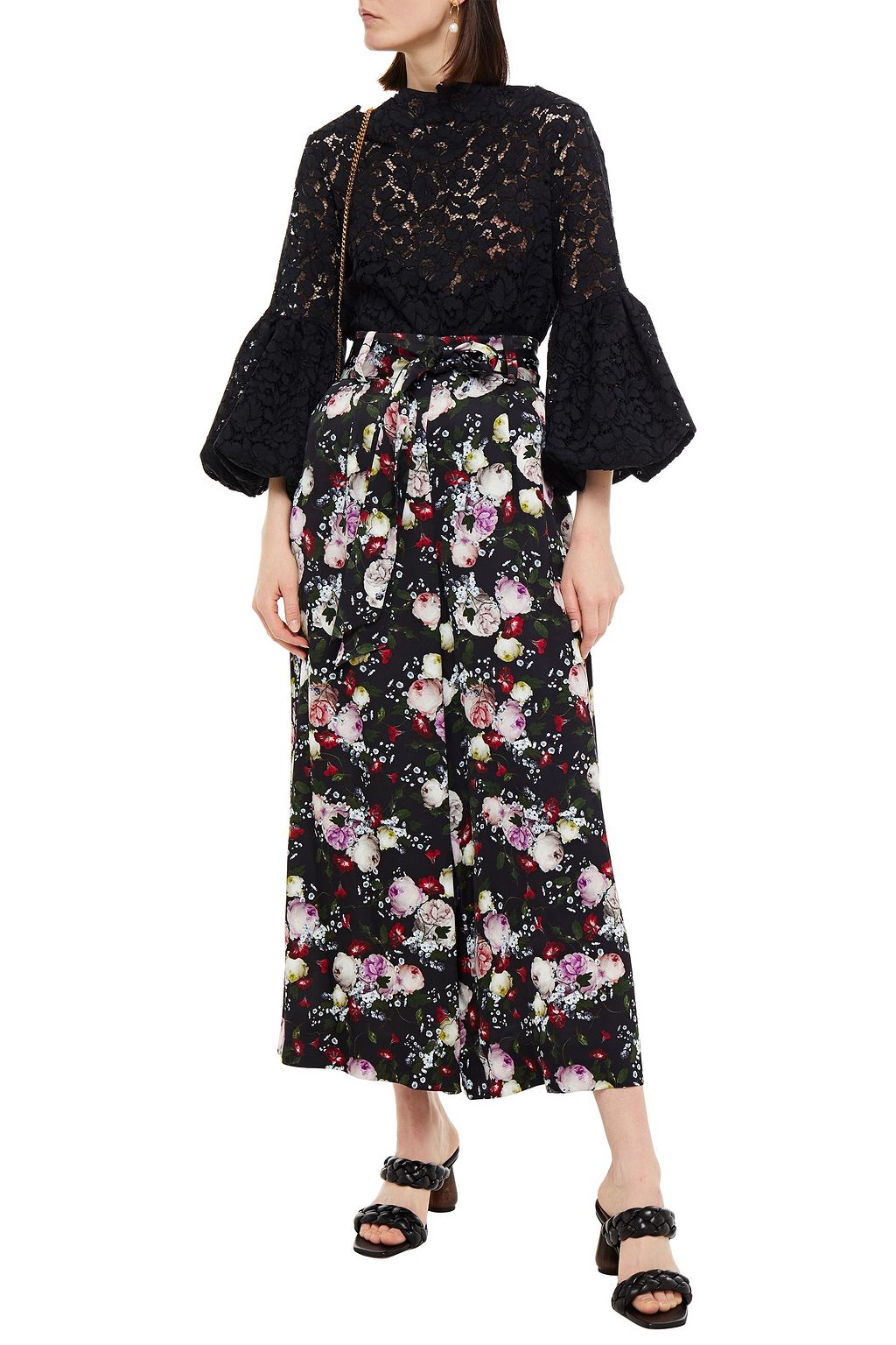 ERDEM Pleated floral-print cady wide-leg pants