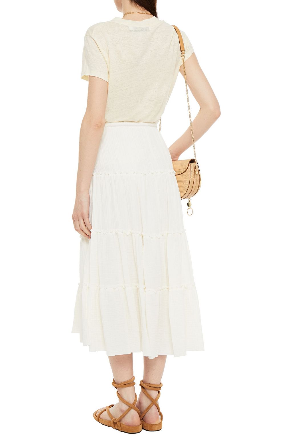 SEE BY CHLOÉ Asymmetric cotton-seersucker midi skirt