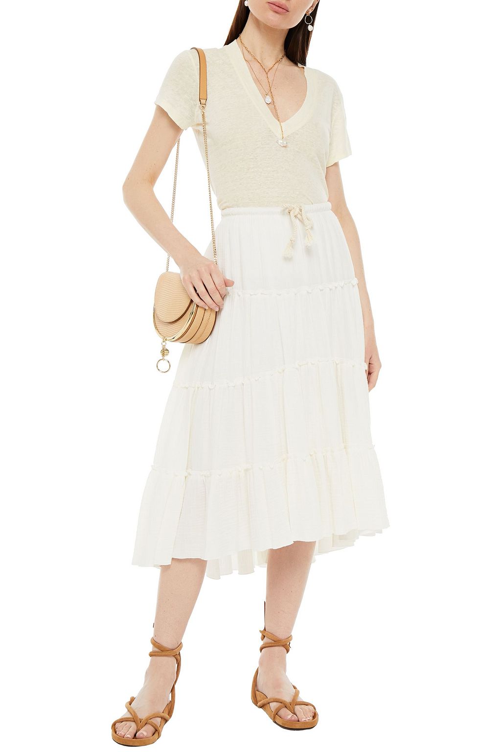 SEE BY CHLOÉ Asymmetric cotton-seersucker midi skirt
