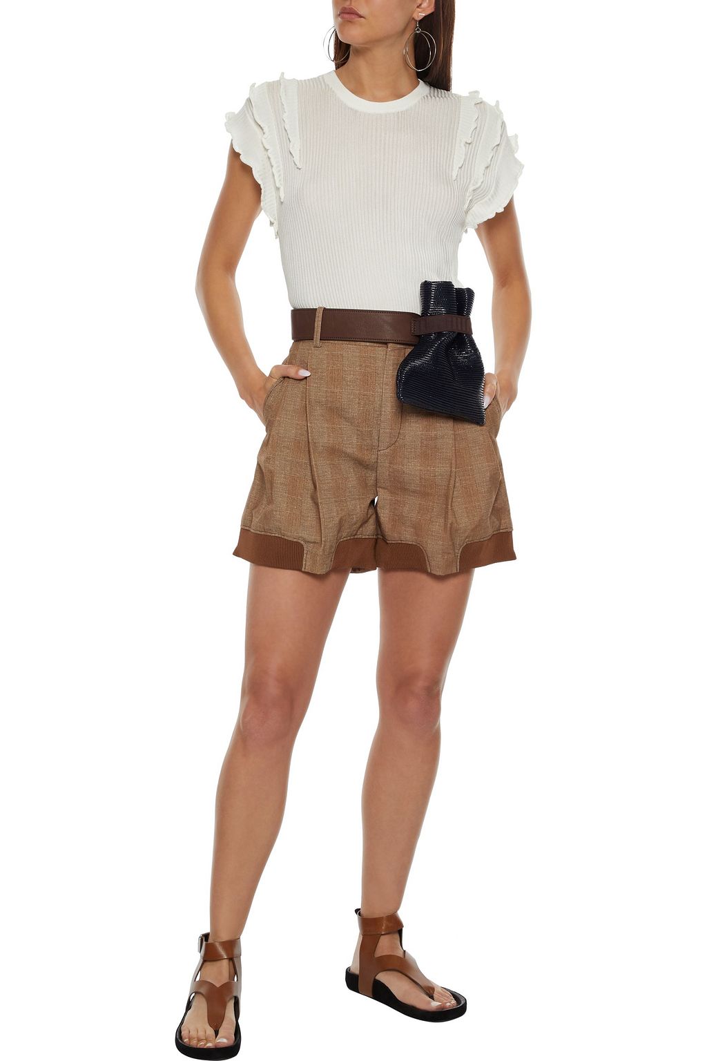 CHLOÉ Ruffle-trimmed ribbed-knit top