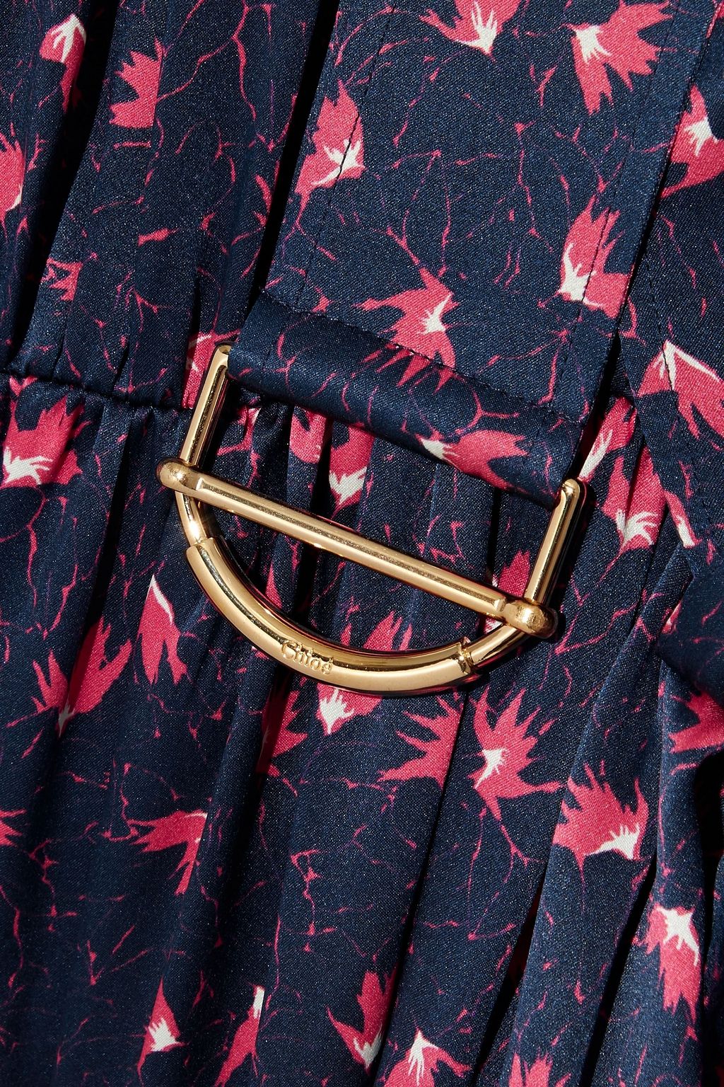 CHLOÉ Belted gathered printed silk-satin mini dress