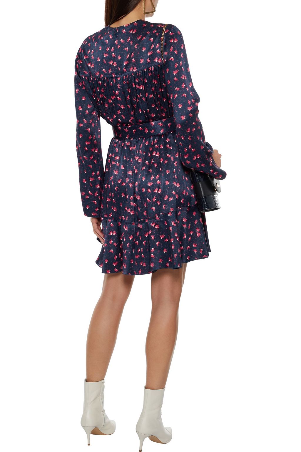 CHLOÉ Belted gathered printed silk-satin mini dress