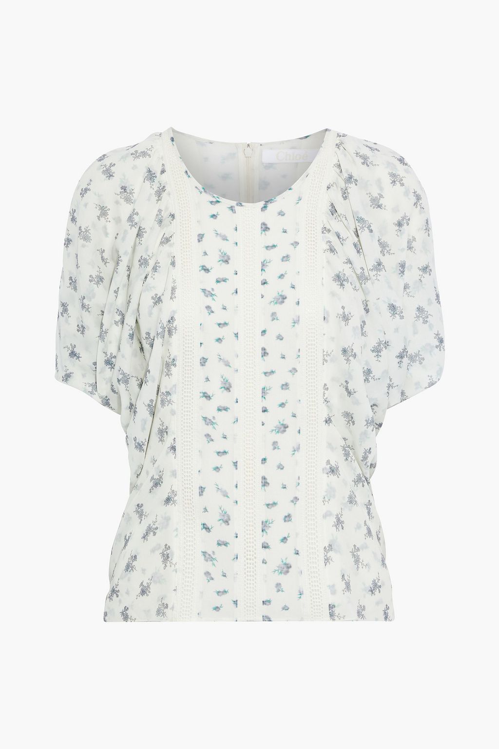 CHLOÉ Crochet-trimmed floral-print silk-georgette top