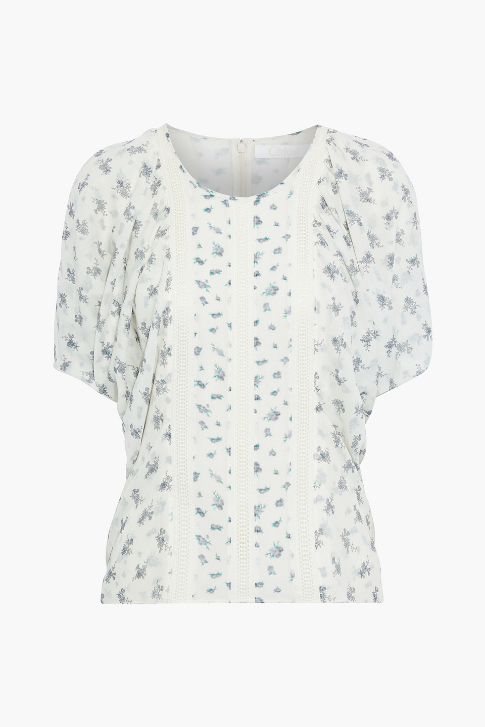 Chloé Crochet-trimmed Floral-print Silk-georgette Top In Off-white