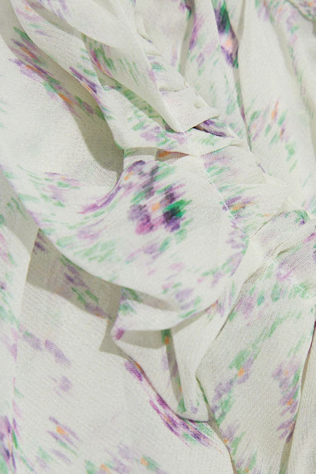 CHLOÉ Tie-neck embellished printed silk-georgette top