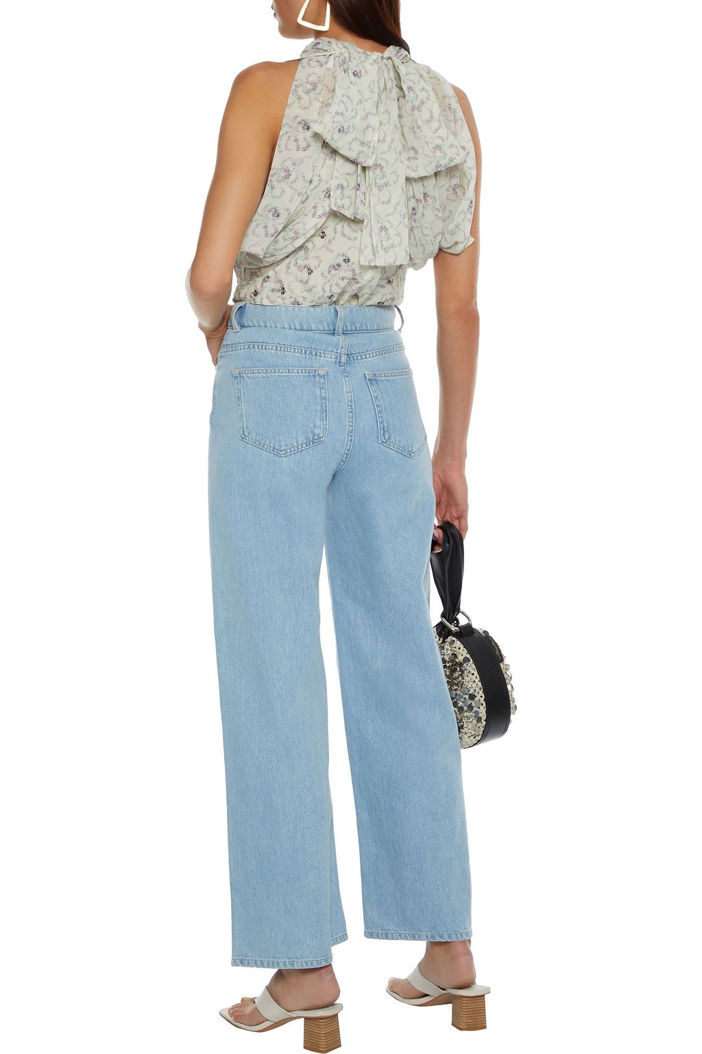 CHLOÉ Tie-neck embellished printed silk-georgette top