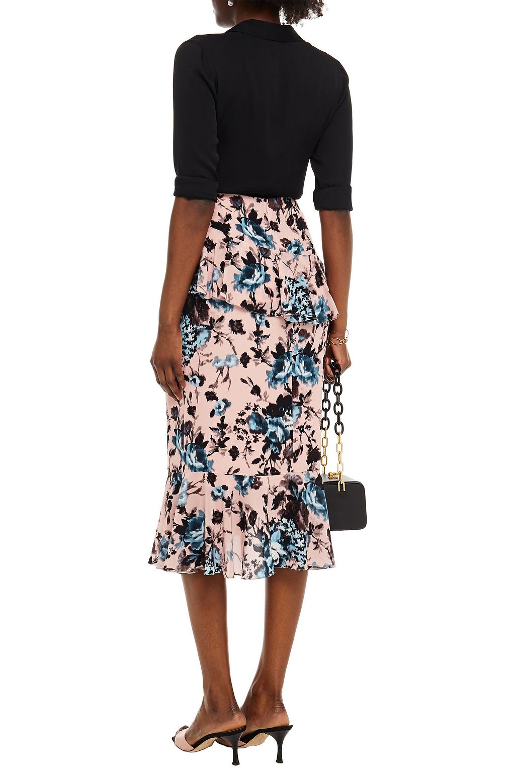 ERDEM Roselia ruffled floral-print silk crepe de chine midi skirt