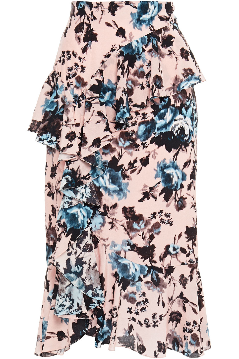 Erdem Woman Roselia Ruffled Floral-print Silk Crepe De Chine Midi Skirt Pink Size 10