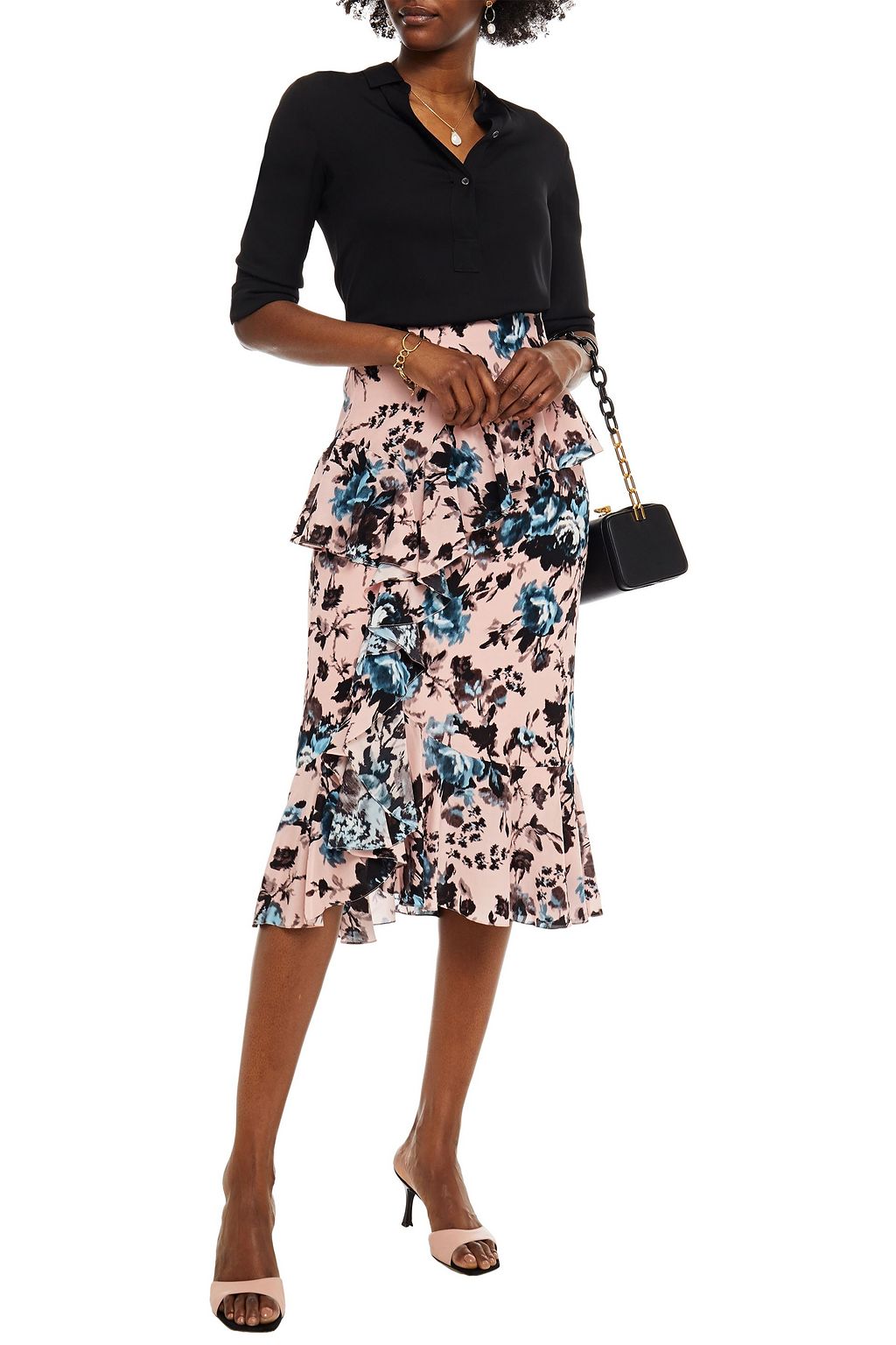 ERDEM Roselia ruffled floral-print silk crepe de chine midi skirt