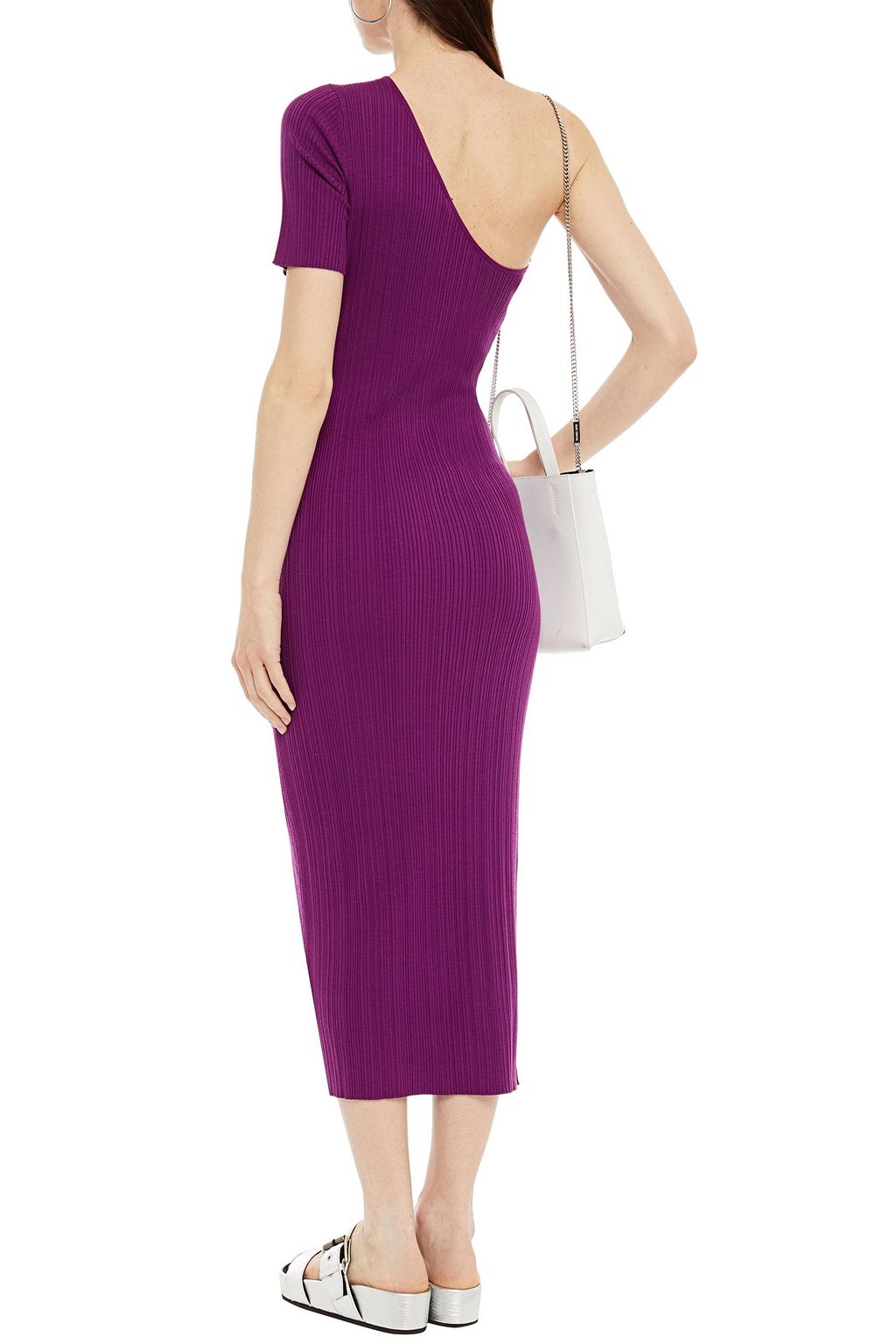 NINETY PERCENT One-shoulder ribbed Tencel-jersey midi dress